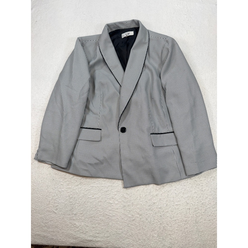 Le Suit Woman Black White Houndstooth Single Button Blazer Plus Size 22W